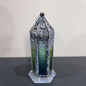 Vintage Iron Moroccan Style <b>Lantern</b> <b>Candle</b> Holder with Color Glass Panels for Easter Ramadan Christmas Home Decoration - Product Image 5
