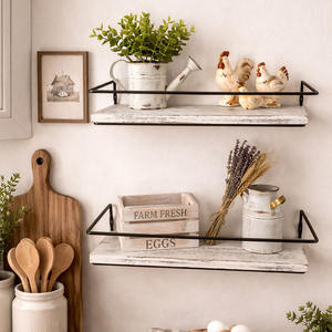 Étagères murales flottantes en bois avec barre métallique - Ensemble de 2 - Product Image 4