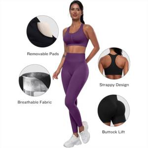 Ensemble de vêtements de sport pour femmes, soutien-gorge, leggings, 3 pièces, taille haute, ensemble de yoga pour femmes, prix de gros, faible MOQ - Product Image 4