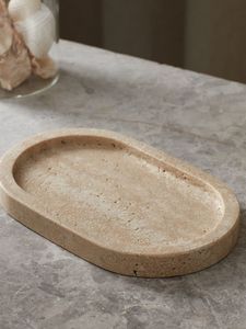 Handmade Natural Travertine Marble <b>Tray</b> For Serving Food <b>Snacks</b> Drinks With Strong Durable Stone And Elegant Home Style Design - Product Image 2