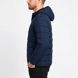 Veste matelassée à capuche bleu marine pour homme, légère, coupe-vent, décontractée, pour l'hiver, coupe régulière, en polyester, fermeture éclair - Product Image 3