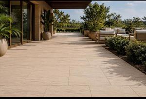 Grande dalle de pierre naturelle beige Dholpur sablée, panneau mural moderne pour l'aménagement extérieur des hôtels - Product Image 2