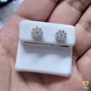 Classique De Luxe Unisexe Fine Boucles D'oreilles Iced Lab Grown Cluster Goujons Élégant Pave Diamant Bling Boucles D'oreilles En Argent Sterling Goujons - Product Image 4