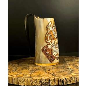 Tasses en corne naturelle artisanales, écologiques, pour champagne et bière, avec logo personnalisé imprimé, de haute qualité, style animalier - Product Image 1