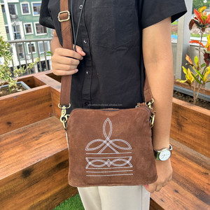 <b>Christmas</b> Sale 2024 New Handmade Brown Genuine Suede Leather Boot Stitch Crossbody Purse for Women Western High Quality Handbags - Product Image 2