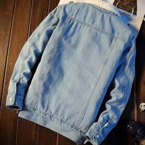 Winter Bomber Jacket Casual Warm <b>Denim</b> <b>Coat</b> Stand Windproof Hooded Vintage <b>Denim</b> Jacket Front 100% Cotton Black Blue - Product Image 3