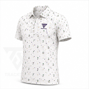 Camiseta Polo Trackstar para Hombre, Blanca Multicolor con Estampado de Iconos de Golf, Manga Corta, Cuello con Botones, Camisa Deportiva Casual, Logotipo Personalizado - Product Image 4