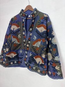 Embroidered Velvet <b>Jacket</b> Handmade Suzani Embroidered Velvet <b>Jacket</b> <b>Kantha</b> Stitched Winter Coat - Product Image 3