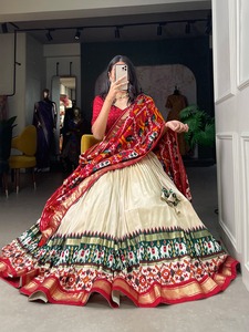 Indian Ethnic Traditional Designer Tussar Silk <b>Lehenga</b> Choli with Foil Print Work for Wedding Outfit for <b>Women</b> Fancy Wear - Product Image 4