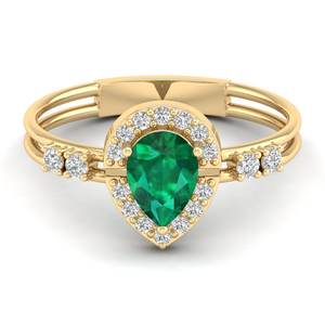 Anillo Halo de Oro Sólido de 14K Personalizado REYES con Esmeralda de Corte Pera de 0.75 Quilates, Joyería de Moissanita de Alta Calidad con Certificación GRA - Product Image 6