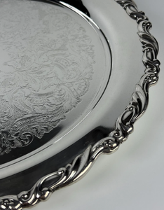Vintage Silver Charger <b>Plate</b> <b>Large</b> Capacity Deep <b>Plates</b> Round Custom Size Dining Tableware Silver Dish Custom Design Border - Product Image 4