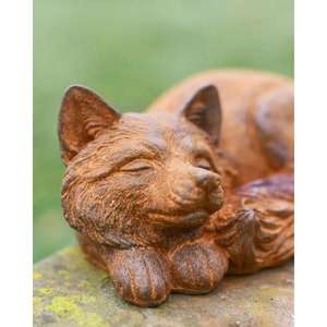 Escultura de zorro durmiente hecha a mano en hierro fundido con acabado en óxido, artículos de jardinería para decoración, precio de fábrica. - Product Image 1