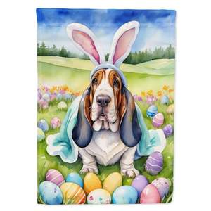Multicolor Basset Hound Chasse aux oeufs de Pâques Drapeau de jardin Boîte aux lettres décorative et bannière de patio pour la cour et la pelouse Oeuvre d'art pour parterres de fleurs - Product Image 1