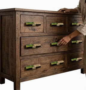 Poignée de meuble moderne en bois et résine, forme rectangulaire, accents en laiton, pour tiroirs de cuisine, commodes et armoires, installation facile - Product Image 2