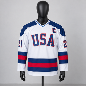 Maillots de hockey sur glace américains 2025 personnalisés, broderie 3D, antibactériens, pour adultes, 100 % polyester, maille teinte, manches longues - Product Image 1
