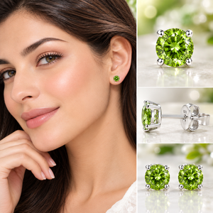 Pendientes de botón personalizados OEM de plata de ley 925 con peridoto verde, engaste de cuatro garras, unisex, joyería de moda con piedra de nacimiento de agosto - Product Image 2