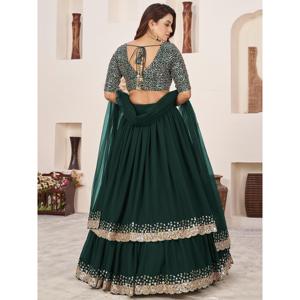 Paillettes vertes éblouissantes Georgette Wedding Wear Lehenga Choli - Product Image 4