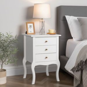 European Style White Three Pumps Bedside Table Elegant Nightstands - Product Image 1