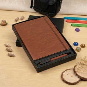 Luxury Brown Leather Notebook <b>Diary</b> Metal Pen Set Executive Office Stationery Box Corporate Gift Boss Employee Meeting - Product Image 4