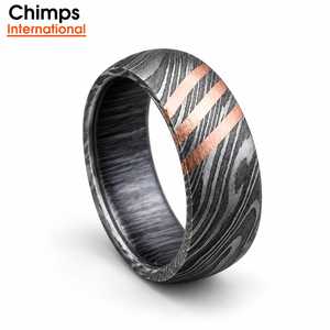 Anillo de Boda de Acero de Damasco para Hombre con Incrustaciones de Cobre, Banda Moderna Hecha a Mano |   Anillo de moda para hombre, el mejor regalo de Navidad - Product Image 5