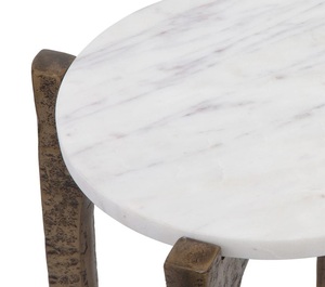 Modern Cast Aluminum Bar Table Round Marble Top <b>Arched</b> <b>Frame</b> Legs Textured Finish Strong Stable Design Elegant Premium Accent - Product Image 2