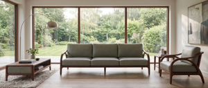 Sofá de Tres Plazas MT Furniture, Estilo Moderno de Mediados de Siglo, Tapizado en Cuero PU, Relleno de Espuma, Respaldo Firme, Brazos Curvos, Madera de Roble Sólido, para Sala de Estar - Product Image 4