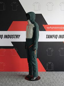 Combinaison de ski pour homme adulte, imperméable, isolée en polaire Tex, avec fermeture éclair, capuche, design rétro à panneaux, vert - Product Image 3