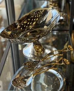 Bol en acier inoxydable poli écologique et élégant avec motif de branche dorée, vaisselle décorative faite à la main pour les cadeaux de mariage - Product Image 1