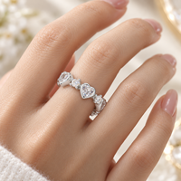 Heart 925 Sterling Silver Ring with Clear Heart Shaped Zircon and Round Four Prong Accents