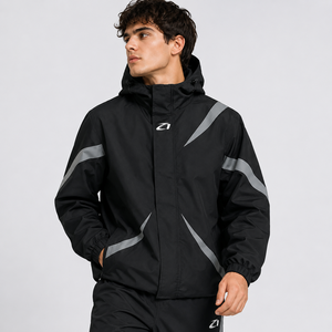 Chaqueta Cortavientos Negra Reflectante con Capucha para Hombre, Ropa Deportiva Técnica, Chaqueta Impermeable Urbana de Alto Rendimiento, Nueva Colección 2026 - Product Image 1