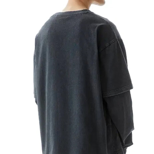 เสื้อยืดแขนสองชั้นผู้ชาย พิมพ์ลายกราฟิกตามสั่ง ทรงโอเวอร์ไซส์ ผ้าฝ้าย เสื้อยืดลำลอง สตรีทแวร์ แฟชั่น - Product Image 5