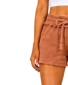 Peach Brown Women <b>Drawstring</b> Cotton Terry Shorts Elastic Waist Casual Summer Lounge Wear Soft Pocket Mini Shorts Custom Fashion - Product Image 3