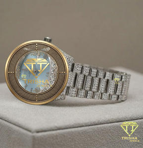 Reloj de Lujo al por Mayor con Esfera Azul y Brazalete Cubierto de Cristales Brillantes, Caja en Tono Dorado, Elegante Reloj de Pulsera de Moda para Mujeres y Hombres - Product Image 5