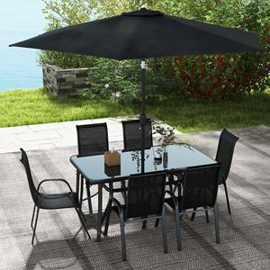 Set di Mobili da Giardino Neri in 8 Pezzi con Ombrellone da 2,7 Metri, Tavolo e Sedie da Esterno - Product Image 2