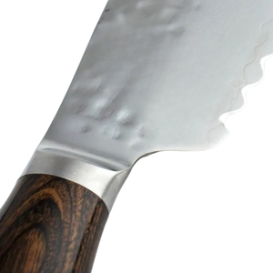 Cuchillo multiusos serrado de 6 pulgadas con hoja de acero inoxidable martillado y mango de madera, rebanador de cocina para cortar pan, frutas y verduras - Product Image 4