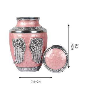 Urne funéraire en aluminium avec motif d'ailes d'ange, finition émail rose, décorative, pour adulte, pour enterrement ou crémation. - Product Image 2