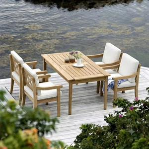 Ensemble de table de jardin d'extérieur en bois, mobilier de patio, ensemble de salle à manger à lattes avec fauteuils pour balcon, cour, terrasse - Product Image 5
