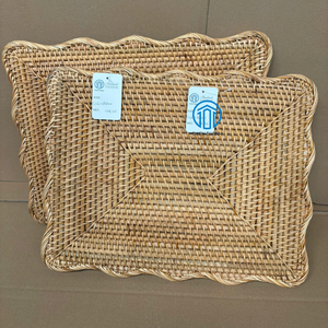 Best Selling Rectangular Rattan <b>Placemat</b> Wavy Edge Design Handmade Natural Weave Sustainable Dining Table Mat Wholesale Bulk - Product Image 2