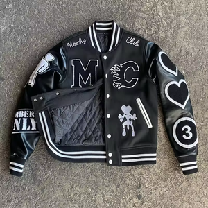 Luxury Cropped Letterman <b>Jacket</b> Chenille Patch Embroidery Leather Sleeve <b>Baseball</b> Varsity <b>Jacket</b> Plus Size <b>for</b> <b>Men</b> - Product Image 2
