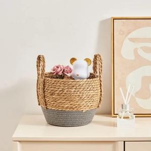 ชุดตะกร้าเก็บของธรรมชาติ 3 ใบ พร้อมฐานและหูจับสีเทา ตะกร้าเก็บของทำมือ ขายส่ง เป็นมิตรกับสิ่งแวดล้อม ผลิตในเวียดนาม - Product Image 6