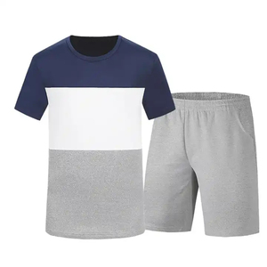 Conjunto de Camiseta y Pantalones Cortos de Verano para Hombre, Nuevo, Casual, Ecológico, 100% Algodón, Transpirable, de Manga Corta, Color Sólido - Product Image 1