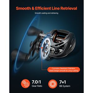 Canne à pêche en carbone IM7 avec moulinet, système 7+1 BB, rapport de transmission 7.0:1 pour une pêche efficace au black-bass - Product Image 5