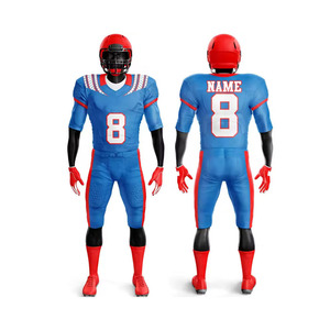 Prix de gros, qualité unique, uniforme de football américain personnalisé, ensemble maillot et pantalon sublimé bleu et rouge pour hommes - Product Image 1