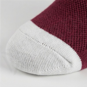 Maroon Crew <b>Socks</b> With White Trim Breathable Knitted Solid Color For Daily Casual Wear Adults Standard Thickness - Product Image 6