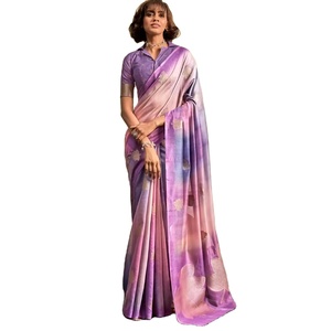 El último Sari de trabajo impreso de seda Georgette de diseñador de Fab Zone - Product Image 1