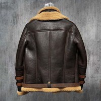 Veste aviateur en cuir marron foncé pour homme, avec trois boucles aux poignets, manteau d'hiver en peau de mouton véritable, doublure en polaire chaude, vêtement d'extérieur