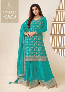 Nuevo Conjunto Tradicional de Kurta y Palazzo Listo para Usar, en Chinon con Bordado, que Brinda un Aspecto Elegante para Mujeres - Product Image 5