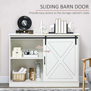 White Farmhouse <b>Kitchen</b> <b>Sideboard</b> Wood Buffet Cabinet with 3 Storage Drawers and Sliding Barn Door for Villa Dining Room - Product Image 5