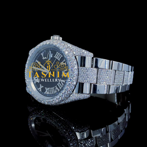 VVS Diamond Luxury Men's Business Coin Sport/Fashion ETA Analog Quartz <b>Watch</b> 41mm Glass Mixed 3BAR Water Resistant <b>Black</b> White - Product Image 3