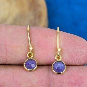 Natural Purple Tanzanite Round Shape Gemstone Drop Earring Handmade 18k Micron Gold Over 925 <b>Sterling</b> <b>Silver</b> - Product Image 2